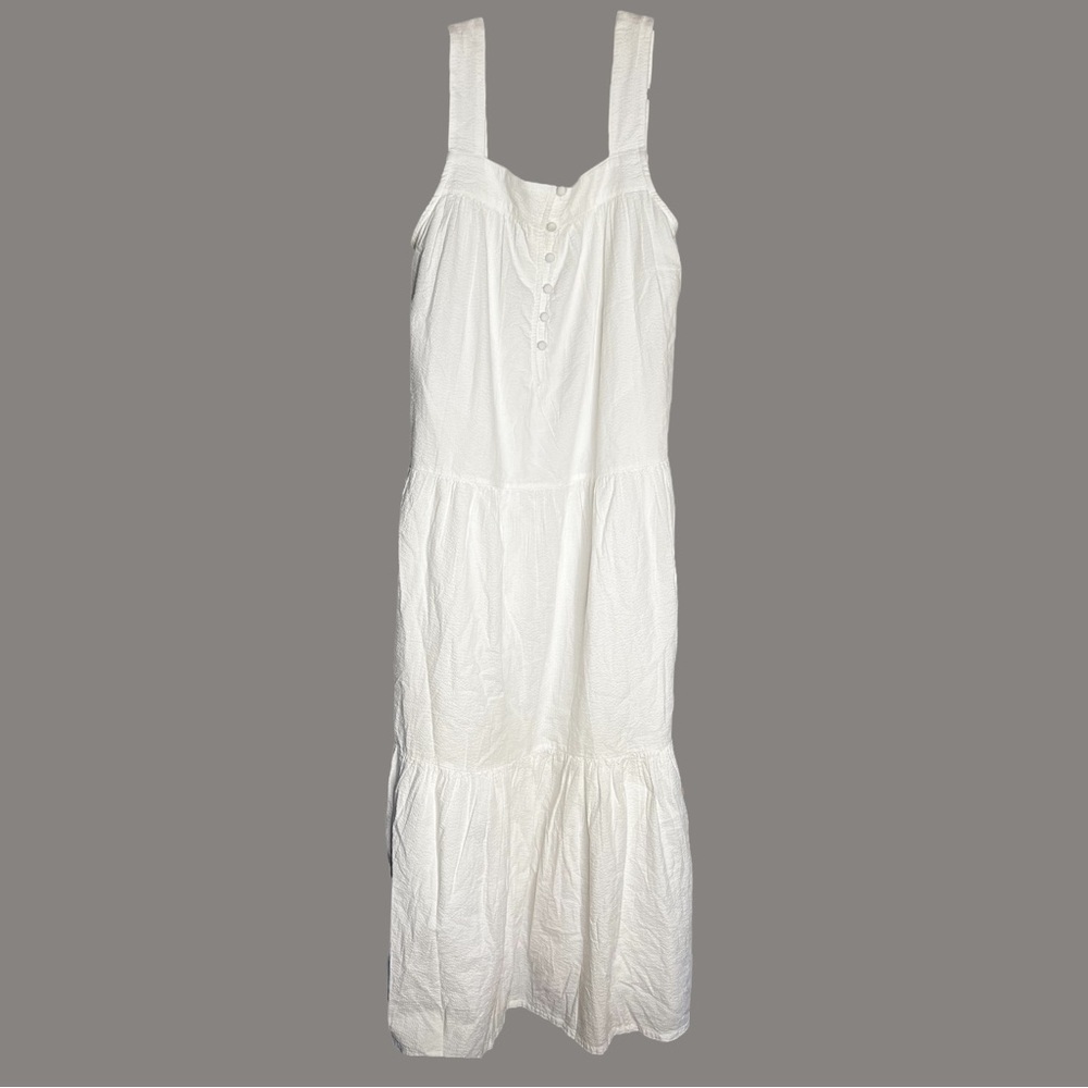 ▶️ Faherty ◀️ Marina Seeksucker Tiered Maxi Dress Organic Cotton Size Medium - Picture 13 of 15